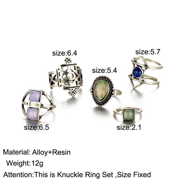 5 PCS Opal Crystal Mix Midi Ring Set - Picture 3 of 6